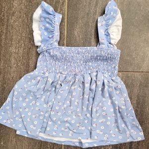 btween Toddler Girls Light blue floral flutter sleeve shirt size 4T